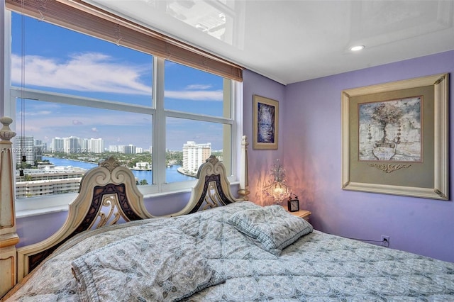 1833 S Ocean Dr Unit 1402, Hallandale Beach, FL 33009 - bedroom featuring a city view, a water view, and recessed lighting