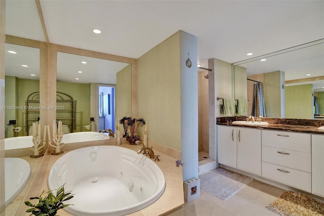 1833 S Ocean Dr Unit 1402, Hallandale Beach, FL 33009 - full bath featuring a shower stall, a tub with jets, double vanity, and recessed lighting