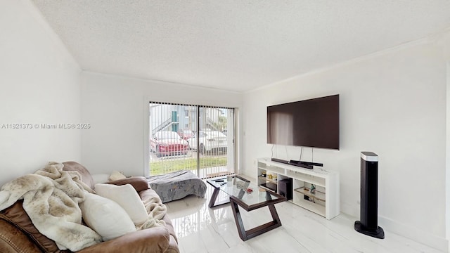 7180 NW 179th St Unit 105, Hialeah, FL 33015 - living room featuring marble look tiles and a textured ceiling