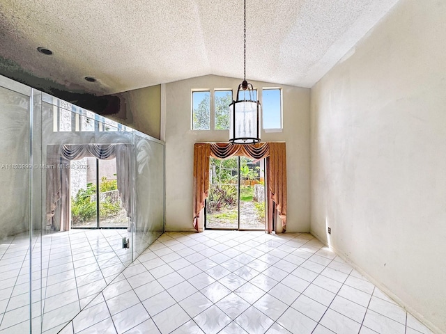 4550 NW 65th Way, Lauderhill, FL 33319 - unfurnished dining area with high vaulted ceiling, a chandelier, and a textured ceiling