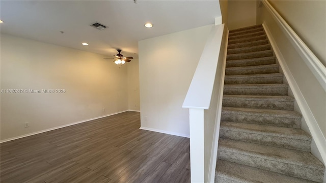 4163 Maya Cay Ln, Jupiter, FL 33458 - stairs featuring ceiling fan, recessed lighting, and wood finished floors