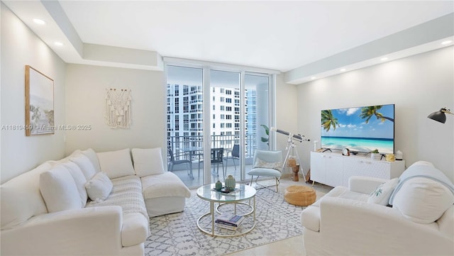 801 Brickell Key Blvd Unit 2210, Miami, FL 33131 - living area featuring expansive windows and recessed lighting