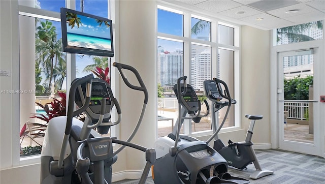 801 Brickell Key Blvd Unit 2210, Miami, FL 33131 - exercise room featuring plenty of natural light, carpet flooring, and a drop ceiling