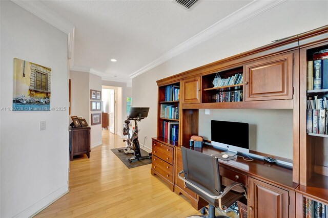 21235 NE 33rd Ave, Aventura, FL 33180 - office featuring crown molding, light wood-style floors, and recessed lighting