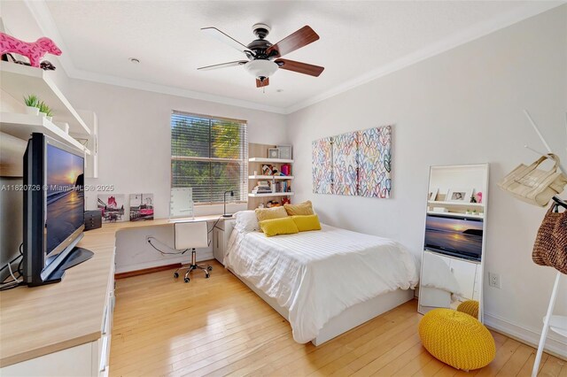 21235 NE 33rd Ave, Aventura, FL 33180 - bedroom featuring light wood-style flooring, crown molding, and ceiling fan
