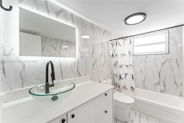 2401 SW 10th St Unit 401, Miami, FL 33135 - bathroom featuring vanity, shower / bath combination with curtain, and marble finish flooring