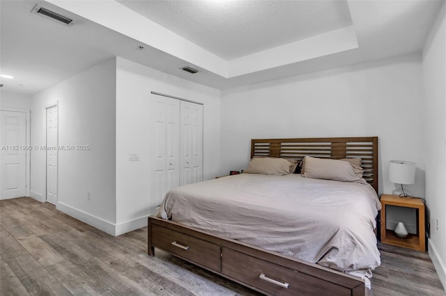 8940 NE 8th Ave Unit 1203, Miami, FL 33138 - bedroom featuring wood finished floors, a closet, and a tray ceiling