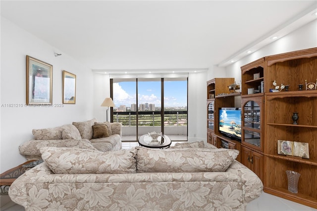 3530 Mystic Pointe Dr Unit 2108, Aventura, FL 33180 - tiled living area featuring a wall of windows and recessed lighting