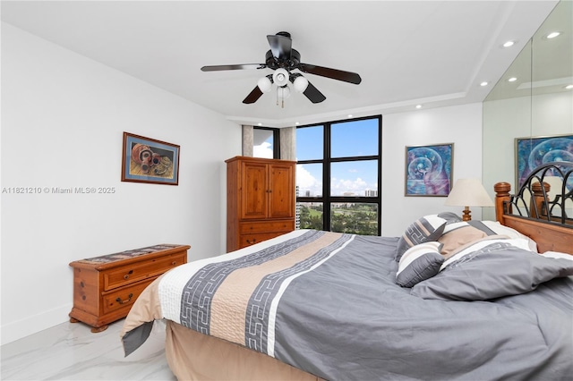 3530 Mystic Pointe Dr Unit 2108, Aventura, FL 33180 - bedroom featuring light marble finish floors, recessed lighting, and ceiling fan