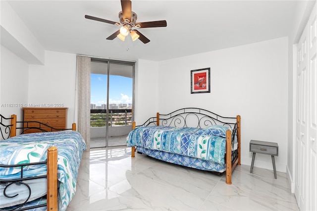3530 Mystic Pointe Dr Unit 2108, Aventura, FL 33180 - bedroom with access to outside, marble finish flooring, and a ceiling fan