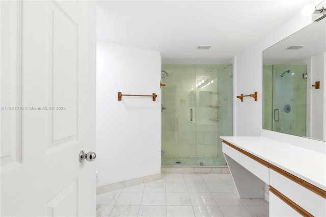 3530 Mystic Pointe Dr Unit 2108, Aventura, FL 33180 - full bathroom with a shower stall, vanity, and marble finish floors