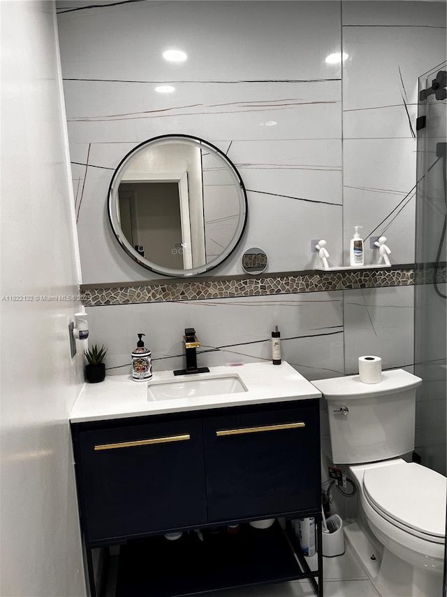 7151 Pershing St, Hollywood, FL 33024 - bathroom featuring vanity, tile walls, backsplash, and a tile shower
