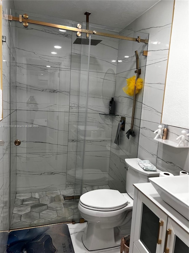 7151 Pershing St, Hollywood, FL 33024 - full bathroom with a marble finish shower, vanity, and tile walls
