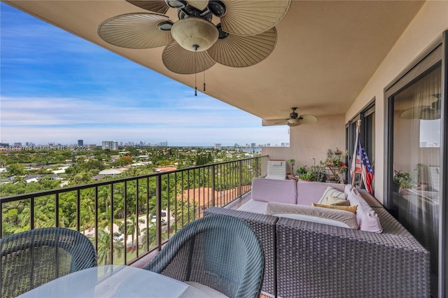 1800 NE 114th St Unit 1103, Miami, FL 33181 - balcony with a city view, ceiling fan, and an outdoor living space
