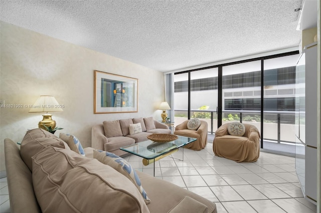 9455 Collins Ave Unit 305, Surfside, FL 33154 - living area featuring a wall of windows, a textured ceiling, and light tile patterned floors