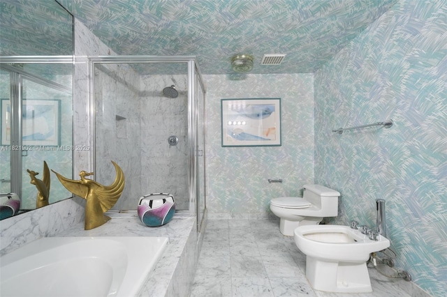 9455 Collins Ave Unit 305, Surfside, FL 33154 - bathroom with a bidet, a shower stall, and wallpapered walls