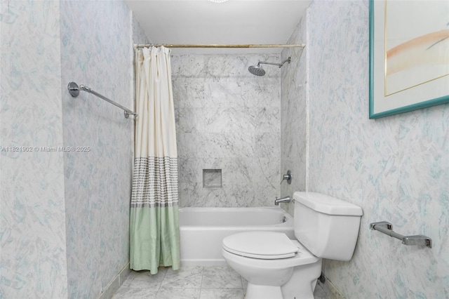 9455 Collins Ave Unit 305, Surfside, FL 33154 - bathroom featuring shower / bath combo with shower curtain and wallpapered walls