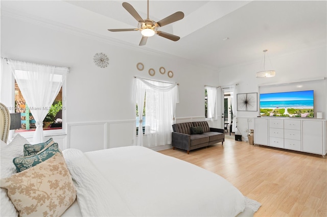 16601 SW 87th Ct, Palmetto Bay, FL 33157 - bedroom with light wood finished floors, crown molding, and ceiling fan