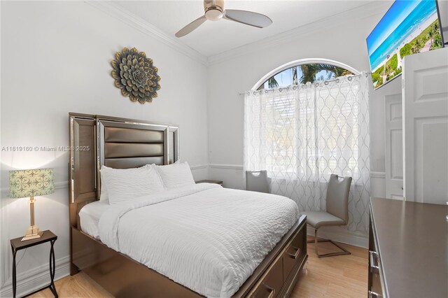 16601 SW 87th Ct, Palmetto Bay, FL 33157 - bedroom featuring ornamental molding, light wood finished floors, and ceiling fan