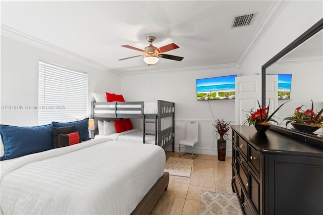 16601 SW 87th Ct, Palmetto Bay, FL 33157 - bedroom with ornamental molding, light tile patterned floors, and ceiling fan