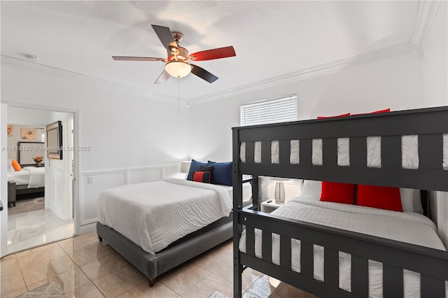 16601 SW 87th Ct, Palmetto Bay, FL 33157 - bedroom with ornamental molding, ceiling fan, and a wainscoted wall