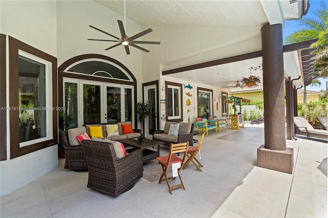 16601 SW 87th Ct, Palmetto Bay, FL 33157 - view of patio / terrace with ceiling fan, french doors, and an outdoor living space