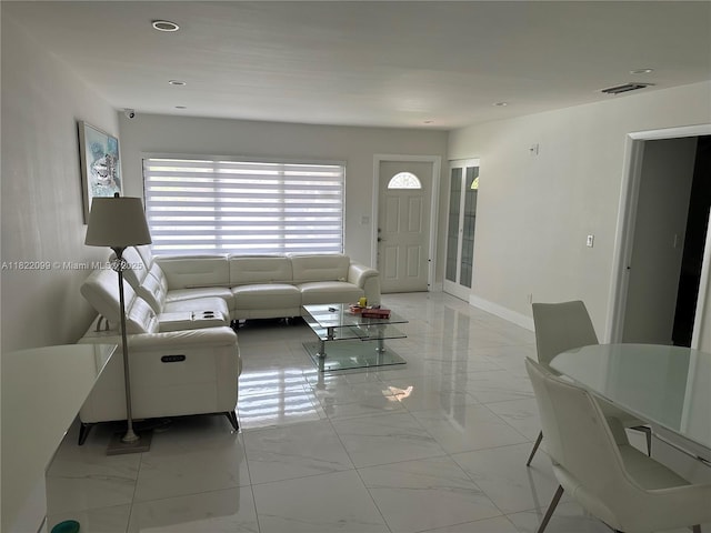 14944 SW 88th Ter, Miami, FL 33196 - living room featuring light marble finish floors and recessed lighting