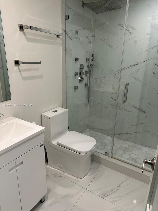 14944 SW 88th Ter, Miami, FL 33196 - bathroom featuring a marble finish shower, marble look tiles, and vanity