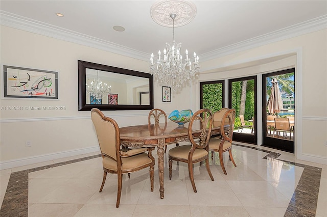 6535 Allison Rd, Miami Beach, FL 33141 - dining space with a chandelier and ornamental molding
