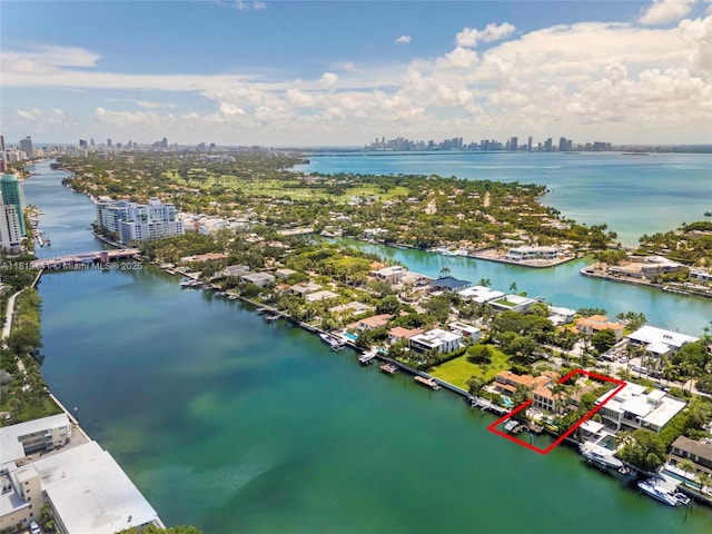 6535 Allison Rd, Miami Beach, FL 33141 - aerial view of property's location featuring skyline and property parcel outlined