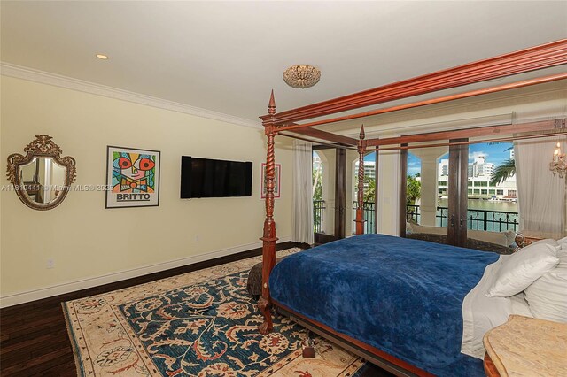 6535 Allison Rd, Miami Beach, FL 33141 - bedroom with access to exterior, ornamental molding, french doors, and wood finished floors