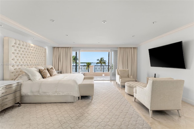 5233 Fisher Island Dr Unit 5233, Miami Beach, FL 33109 - bedroom with crown molding, access to exterior, and recessed lighting