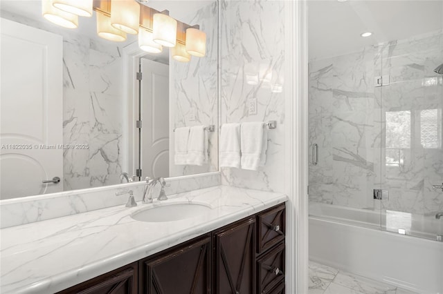 5233 Fisher Island Dr Unit 5233, Miami Beach, FL 33109 - bathroom featuring vanity, enclosed tub / shower combo, marble finish floors, and recessed lighting
