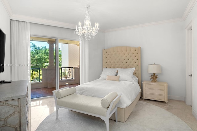 5233 Fisher Island Dr Unit 5233, Miami Beach, FL 33109 - bedroom with access to exterior, a chandelier, and crown molding