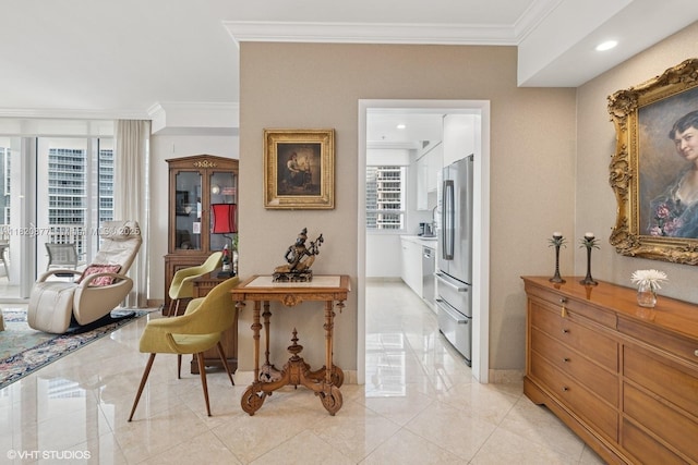801 Brickell Key Blvd Unit 2202, Miami, FL 33131 - hallway with crown molding, healthy amount of natural light, and recessed lighting