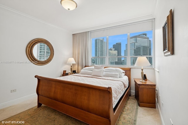 801 Brickell Key Blvd Unit 2202, Miami, FL 33131 - bedroom with crown molding and a skyline view