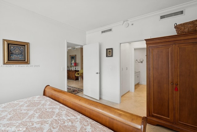 801 Brickell Key Blvd Unit 2202, Miami, FL 33131 - bedroom with ornamental molding and light tile patterned floors