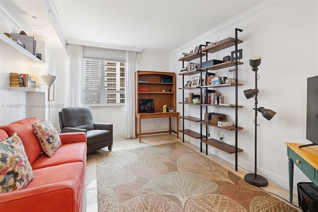 801 Brickell Key Blvd Unit 2202, Miami, FL 33131 - living area with a desk and ornamental molding