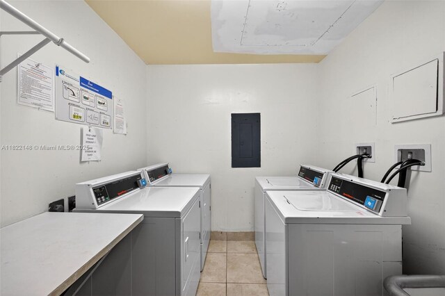 2851 NE 183rd St Unit 216E, Aventura, FL 33160 - shared laundry room featuring independent washer and dryer, electric panel, and light tile patterned flooring