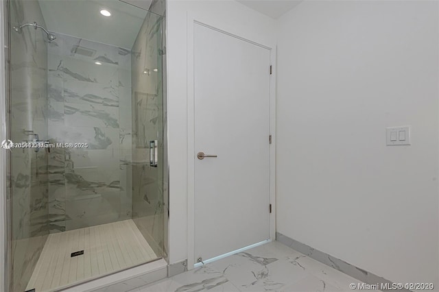 851 NE 1st Ave Unit 1608, Miami, FL 33132 - full bathroom featuring marble finish flooring, a marble finish shower, and recessed lighting