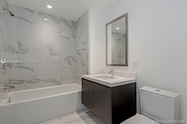 851 NE 1st Ave Unit 1608, Miami, FL 33132 - full bathroom featuring vanity, marble finish floors,  shower combination, and recessed lighting