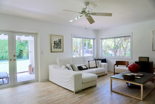 13200 SW 59th Ave, Pinecrest, FL 33156 - living room with light wood-style floors, french doors, and ceiling fan