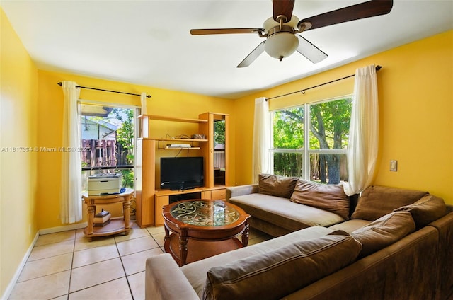 7420 SW 14th Pl, North Lauderdale, FL 33068 - living area with plenty of natural light, light tile patterned floors, and a ceiling fan