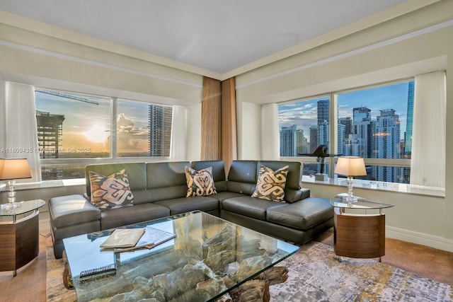 1435 Brickell Ave Unit 3012, Miami, FL 33131 - living area with plenty of natural light, carpet floors, and a view of skyline