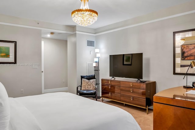 1435 Brickell Ave Unit 3012, Miami, FL 33131 - bedroom featuring light colored carpet and a chandelier