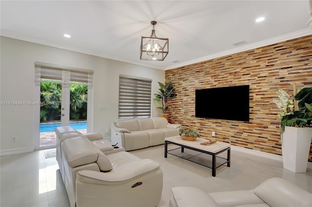 8902 NW 178th Ln, Hialeah, FL 33018 - living area featuring a chandelier, french doors, recessed lighting, and ornamental molding