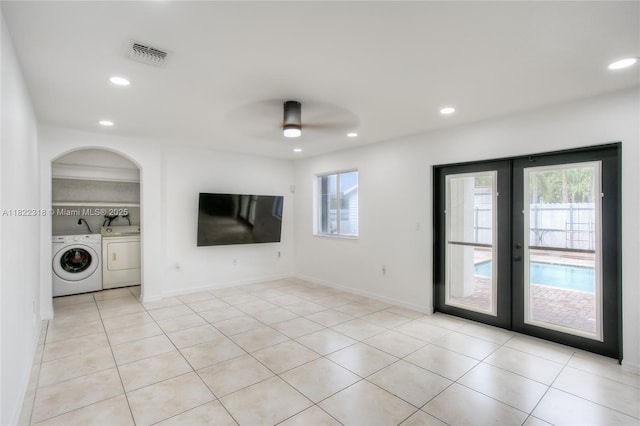 28414 SW 133rd Path, Homestead, FL 33033 - unfurnished living room with french doors, washer and dryer, plenty of natural light, recessed lighting, and a ceiling fan