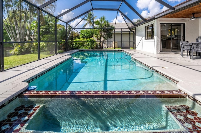 2019 NW 108th Ln, Coral Springs, FL 33071 - swimming pool with a patio, a ceiling fan, and a lanai
