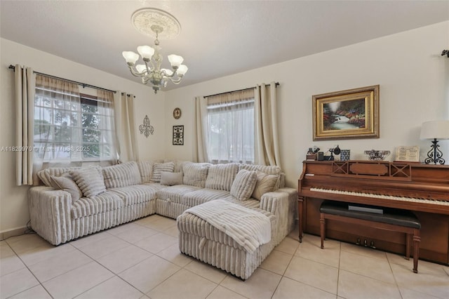 8981 NW 166th Ter, Miami Lakes, FL 33018 - living room featuring a chandelier and light tile patterned floors
