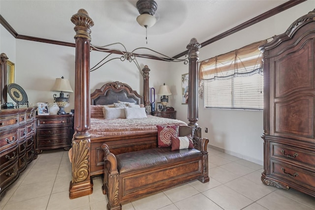 8981 NW 166th Ter, Miami Lakes, FL 33018 - bedroom with crown molding, light tile patterned floors, and ceiling fan